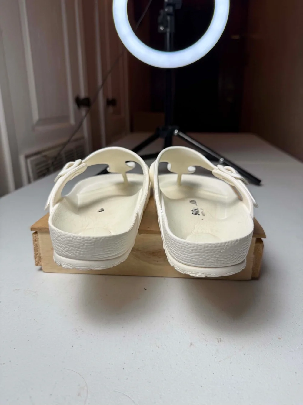 Birkenstock White EVA Thong Sandals with Adjustable Buckle - Picture 2 of 12